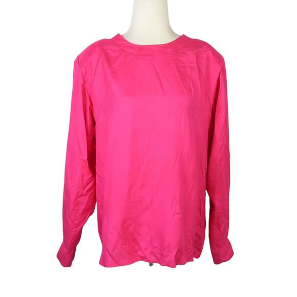 Vintage 80s/90s 2567 Hot Pink Silk Long Sleeve Blouse Top 12 - Picture 1 of 5